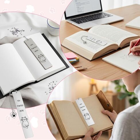Nogeqi Cute Cat Bookmark, Stainless Steel Kitten Book Marks for Reading Women, Metal Bookmark Bookish Gift for Cat Lovers, Funny Animal Book Marker Cats Gifts for Reading Lovers Women in Kuwait
