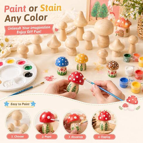 40 Pcs Big Sizes Unfinished Wooden Mushroom, Natural Plain Unpainted Wooden Mini Mushroom Figurines, Wood Mushrooms, Unpainted Art Project Crafting and Fairy Themed Spring Summer Decor in Kuwait