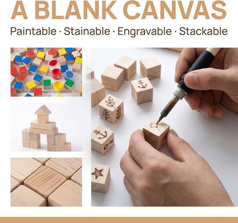 PAGOW 60pcs 1/2 Inch Unfinished Wooden Cubes, Natural Pine Wood Blocks for Crafts, Small Blank Solid Wood Squares for Building, STEM, DIY, Model Making in Kuwait