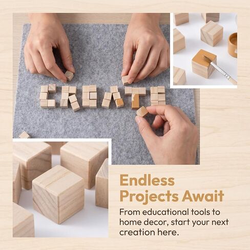 PAGOW 60pcs 1/2 Inch Unfinished Wooden Cubes, Natural Pine Wood Blocks for Crafts, Small Blank Solid Wood Squares for Building, STEM, DIY, Model Making in Kuwait