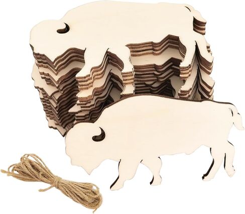 30 Pack 4 Inch Wood Buffalo Bison Cutouts Unfinished Wood Buffalo Bison Crafts Wooden Hanging Ornaments DIY Craft Gift Tags for Home Party Decoration in Kuwait