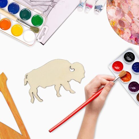 30 Pack 4 Inch Wood Buffalo Bison Cutouts Unfinished Wood Buffalo Bison Crafts Wooden Hanging Ornaments DIY Craft Gift Tags for Home Party Decoration in Kuwait