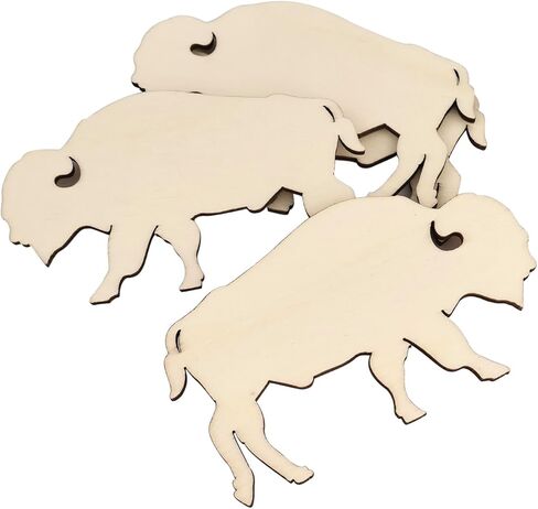 30 Pack 4 Inch Wood Buffalo Bison Cutouts Unfinished Wood Buffalo Bison Crafts Wooden Hanging Ornaments DIY Craft Gift Tags for Home Party Decoration in Kuwait