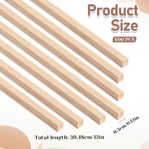SHENLIU 600 Pcs Balsa Wood Sticks 1/8 x 1/8 x 12 Inch, Unfinished Balsa Wood Strips Hardwood Square Dowels Wooden dowels for Crafts DIY Supplies Projects Models Making Supplies in Saudi Arabia