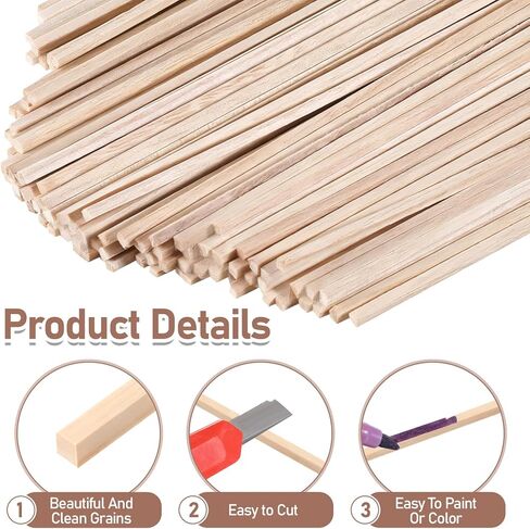 SHENLIU 600 Pcs Balsa Wood Sticks 1/8 x 1/8 x 12 Inch, Unfinished Balsa Wood Strips Hardwood Square Dowels Wooden dowels for Crafts DIY Supplies Projects Models Making Supplies in Saudi Arabia