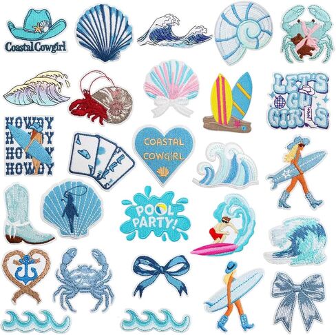 30PCS Sea Animal Iron On Patches Cute Ocean Coastal Shark Starfish Dolphin Turtle Coral Sealife Embroidered Appliques for Kids Jackets Backpacks Jeans Trucker Hat Dress DIY Crafts Decoration in Saudi Arabia