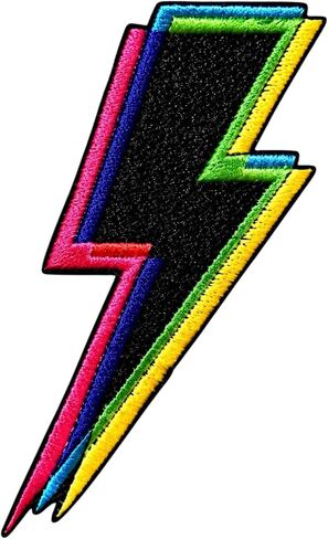 Lightning Bolt Iron-On Patch – Electric Thunder Embroidered Patch for Jackets, Backpacks, Hats – Rock Punk Style Applique DIY Clothing Accessory, Flash Symbol Patch (Yellow) in Kuwait