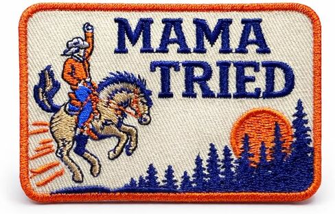 Mama Tried Patch - Vintage Cowboy Patch - Western Patches - Iron On or Sew On Embroidery Patches for Backpacks, Gift, DIY Applique Accessories, Trucker Hats, Clothes Size: 3,5x2 inch in Saudi Arabia