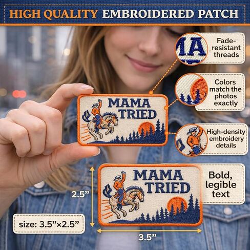 Mama Tried Patch - Vintage Cowboy Patch - Western Patches - Iron On or Sew On Embroidery Patches for Backpacks, Gift, DIY Applique Accessories, Trucker Hats, Clothes Size: 3,5x2 inch in Saudi Arabia