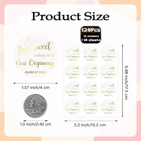120Pcs Graduation Stickers Class of 2026, 1.6" Gold Foil Sweet Ending to New Beginning Graduation Stickers, Transparent Graduation Envelope Seals for Congrats Grad Label Grad Party Favors in Saudi Arabia
