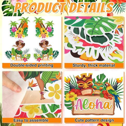 Large Summer Hawaiian Luau Party Cut Outs Decorations,12Pcs Double-Sided Tropical Hawaii Party Decorations Cutouts Set,Hibiscus Flower Palm Leaves Cut Outs Beach Pool Decor for Windows Wall Door in Kuwait