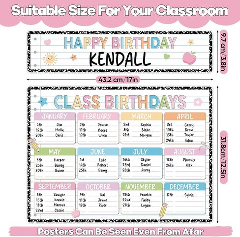 Jisfigtrh Composition Notebook Happy Birthday Chart Poster Set Composition Classroom Birthday Chart Writable Bulletin Board Decoration for Teachers Students Elementary School Chalkboard Decor in Saudi Arabia