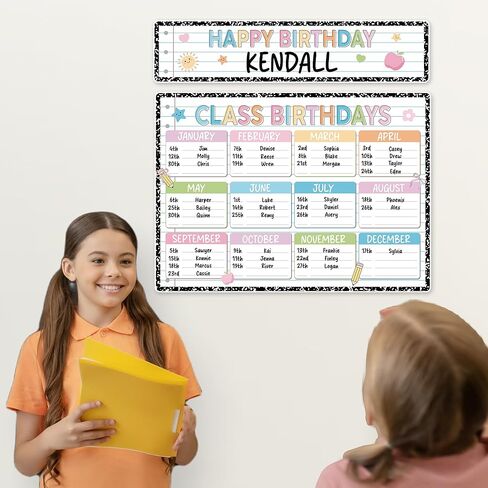 Jisfigtrh Composition Notebook Happy Birthday Chart Poster Set Composition Classroom Birthday Chart Writable Bulletin Board Decoration for Teachers Students Elementary School Chalkboard Decor in Saudi Arabia