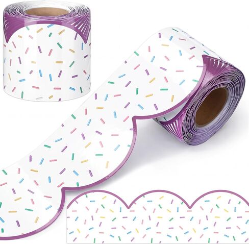 Fuutreo 65ft Sprinkles Bulletin Board Borders White Scalloped Trim Border Donut Sprinkles Classroom Bulletin Board Decorations for School Office Wall Blackboard Classroom DIY Crafts in Kuwait