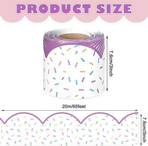 Fuutreo 65ft Sprinkles Bulletin Board Borders White Scalloped Trim Border Donut Sprinkles Classroom Bulletin Board Decorations for School Office Wall Blackboard Classroom DIY Crafts in Kuwait