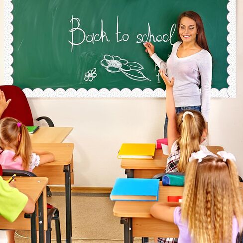 Fuutreo 65ft Sprinkles Bulletin Board Borders White Scalloped Trim Border Donut Sprinkles Classroom Bulletin Board Decorations for School Office Wall Blackboard Classroom DIY Crafts in Kuwait