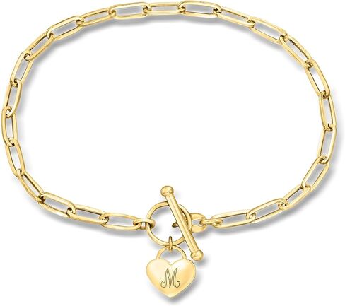 Ross-Simons RS Pure Plain - Italian 14kt Yellow Gold Personalized Heart Charm Paper Clip Link Bracelet. 8 inches in Saudi Arabia