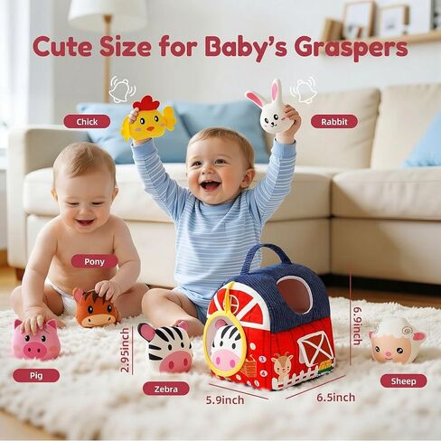 Baby Soft Toys 6-12 Months - Surprise Barn Stuffed Farm Animals House for Toddlers 1-3, Montessori Sensory Plush Toys for Infants, Rattle, Crinkle, Baby Learning Plush Toys for Babies Tummy Time in Saudi Arabia