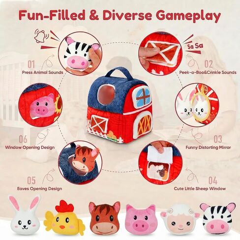 Baby Soft Toys 6-12 Months - Surprise Barn Stuffed Farm Animals House for Toddlers 1-3, Montessori Sensory Plush Toys for Infants, Rattle, Crinkle, Baby Learning Plush Toys for Babies Tummy Time in Saudi Arabia