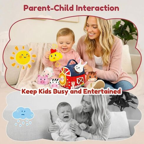 Baby Soft Toys 6-12 Months - Surprise Barn Stuffed Farm Animals House for Toddlers 1-3, Montessori Sensory Plush Toys for Infants, Rattle, Crinkle, Baby Learning Plush Toys for Babies Tummy Time in Saudi Arabia