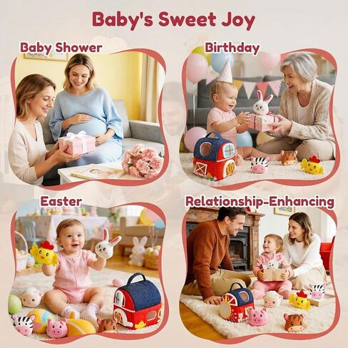 Baby Soft Toys 6-12 Months - Surprise Barn Stuffed Farm Animals House for Toddlers 1-3, Montessori Sensory Plush Toys for Infants, Rattle, Crinkle, Baby Learning Plush Toys for Babies Tummy Time in Saudi Arabia