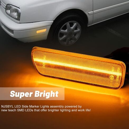 مجموعة مصابيح علامة جانبية LED كهرمانية لـ MK4 Golf GTI R32 Jetta Sedan/Jetta Wagon Cabrio قابلة للتحويل للسائق الأيسر الأيمن للركاب الجانب الوفير مصابيح ضوء إشارة الانعطاف OEM 1JM945072 in Kuwait