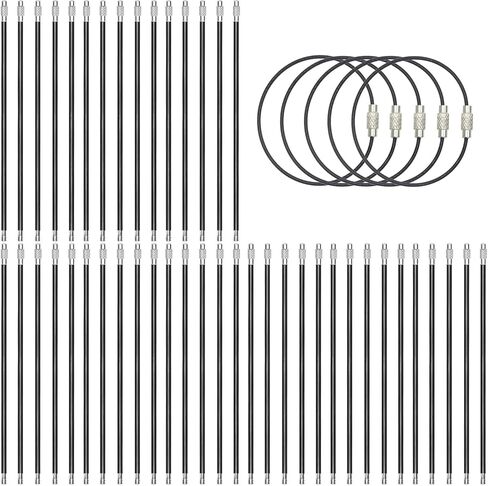 50 PCS Key Rings, Nylon Coated Rust-proof Keychains, Stainless Steel Wire, Luggage Tags Loops Tag Keepers (Black) in Kuwait