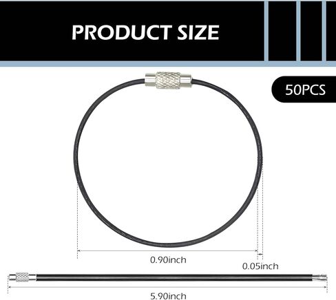 50 PCS Key Rings, Nylon Coated Rust-proof Keychains, Stainless Steel Wire, Luggage Tags Loops Tag Keepers (Black) in Kuwait