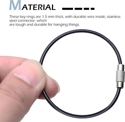 50 PCS Key Rings, Nylon Coated Rust-proof Keychains, Stainless Steel Wire, Luggage Tags Loops Tag Keepers (Black) in Kuwait