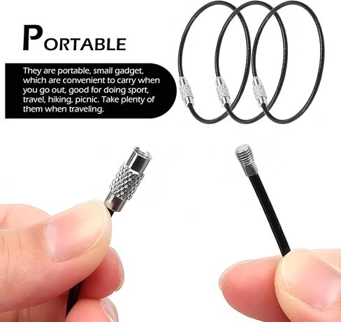 50 PCS Key Rings, Nylon Coated Rust-proof Keychains, Stainless Steel Wire, Luggage Tags Loops Tag Keepers (Black) in Kuwait