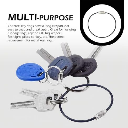 50 PCS Key Rings, Nylon Coated Rust-proof Keychains, Stainless Steel Wire, Luggage Tags Loops Tag Keepers (Black) in Kuwait