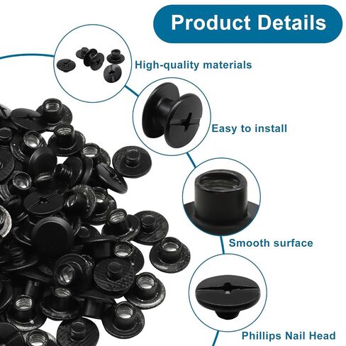 50 Sets M5 x 4mm Binding Screws with Phillips Head, Metal Chicago Screws, Button Rivets Kit for Leather Craft, Bookbinding, Photo Albums, DIY Projects（Black） in Kuwait