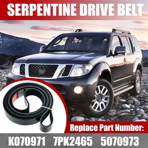 Serpentine Drive Belt Compatible with Infiniti QX56, for Nissan Armada 2005-2015, for Titan 2004-2015, for Pathfinder 2008-2012, Replacement for K070971 7PK2465 5070973 in Kuwait