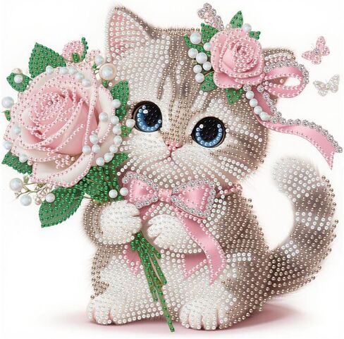 LWZAYS 5D Cat Special Shape Diamond Art Kits for Adults Beginners, Cute Cat Diamond Painting Kits for Adults, DIY Crystal Rhinestones Diamond Painting for Home Wall Decoration 12 × 12inch in Saudi Arabia
