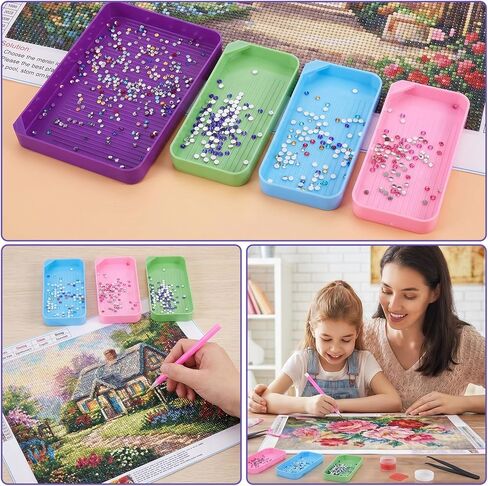 SULIKJHUI 4 Pcs Diamond Art Tray, Rhinestone Sorting Tray Organizer with Multi-Color Sections, Storage Containers for DIY Crafts, Beading & Jewelry Making Accessories in Saudi Arabia