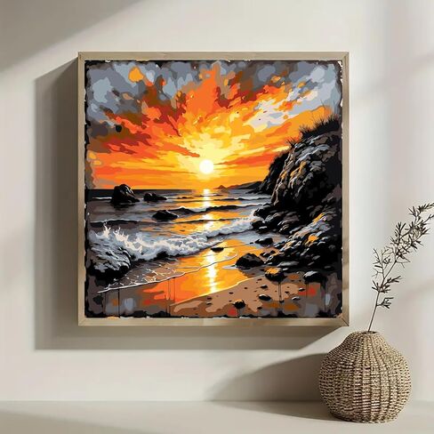 AWLNKMC Sunset Sea Beach Paint by Numbers for Adults, DIY Paint by Numbers Kits for Adults Beginners Without Frame, Acrylic Paint on Canvas Painting Kits for Home Decor 16x16 Inch in Saudi Arabia