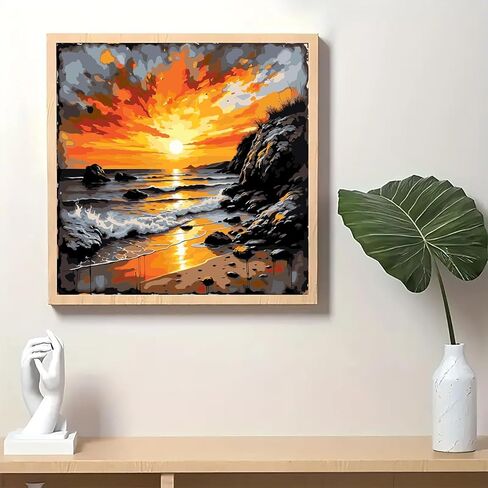 AWLNKMC Sunset Sea Beach Paint by Numbers for Adults, DIY Paint by Numbers Kits for Adults Beginners Without Frame, Acrylic Paint on Canvas Painting Kits for Home Decor 16x16 Inch in Saudi Arabia