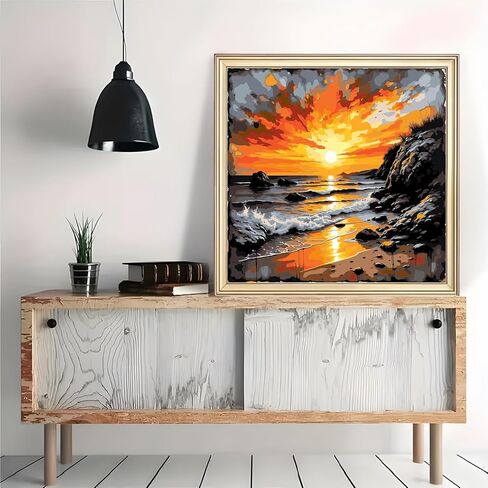AWLNKMC Sunset Sea Beach Paint by Numbers for Adults, DIY Paint by Numbers Kits for Adults Beginners Without Frame, Acrylic Paint on Canvas Painting Kits for Home Decor 16x16 Inch in Saudi Arabia