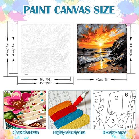 AWLNKMC Sunset Sea Beach Paint by Numbers for Adults, DIY Paint by Numbers Kits for Adults Beginners Without Frame, Acrylic Paint on Canvas Painting Kits for Home Decor 16x16 Inch in Saudi Arabia