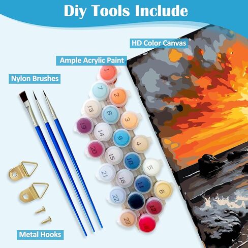 AWLNKMC Sunset Sea Beach Paint by Numbers for Adults, DIY Paint by Numbers Kits for Adults Beginners Without Frame, Acrylic Paint on Canvas Painting Kits for Home Decor 16x16 Inch in Saudi Arabia