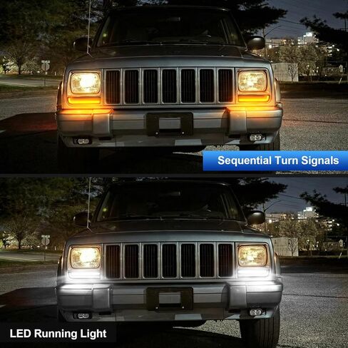 مصابيح إشارة الانعطاف تناسب 1997-2001 Cherokee XJ، مصابيح LED ديناميكية متسلسلة مطورة قطعتين من مصابيح الزاوية الأمامية، التوصيل والتشغيل، DOT/SAE، IP67، أضواء بيضاء وعنبرية، عدسة مدخنة (عدسة مدخنة) in Kuwait