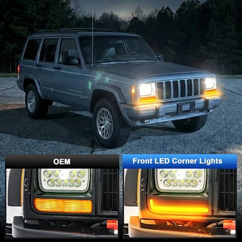 مصابيح إشارة الانعطاف تناسب 1997-2001 Cherokee XJ، مصابيح LED ديناميكية متسلسلة مطورة قطعتين من مصابيح الزاوية الأمامية، التوصيل والتشغيل، DOT/SAE، IP67، أضواء بيضاء وعنبرية، عدسة مدخنة (عدسة مدخنة) in Kuwait