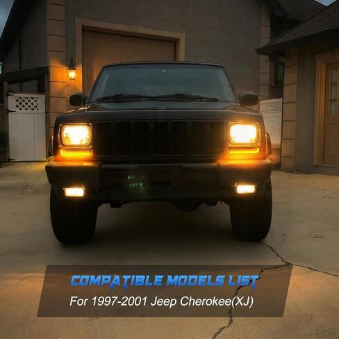 مصابيح إشارة الانعطاف تناسب 1997-2001 Cherokee XJ، مصابيح LED ديناميكية متسلسلة مطورة قطعتين من مصابيح الزاوية الأمامية، التوصيل والتشغيل، DOT/SAE، IP67، أضواء بيضاء وعنبرية، عدسة مدخنة (عدسة مدخنة) in Kuwait