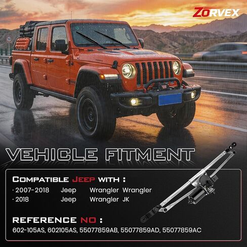 Front Windshield Wiper Motor & Transmission Linkage Assembly fits for 2007-2017 Jeep Wrangler & 2018 Jeep Wrangler JK [5Pins] - Replaces 602-105AS 55077859AB in Saudi Arabia
