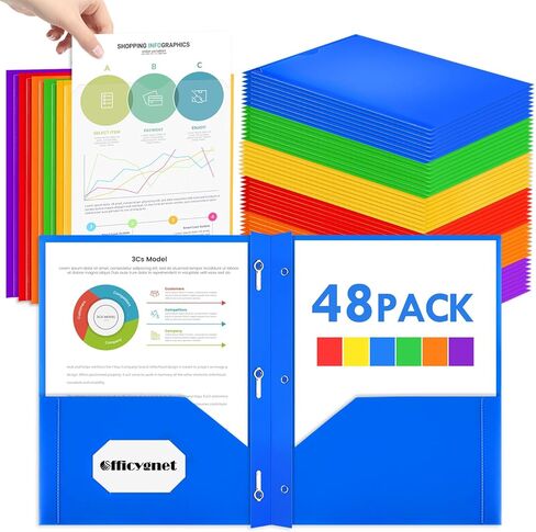 Officygnet 48 Pack Plastic Folders with Pockets and Prongs, Bulk 2 Pocket Folders with Brads and Clear Front, Multicolor Heavy Duty Plastic Folder for Office School Supplies, Letter Size Paper in Saudi Arabia