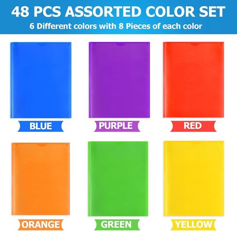 Officygnet 48 Pack Plastic Folders with Pockets and Prongs, Bulk 2 Pocket Folders with Brads and Clear Front, Multicolor Heavy Duty Plastic Folder for Office School Supplies, Letter Size Paper in Saudi Arabia