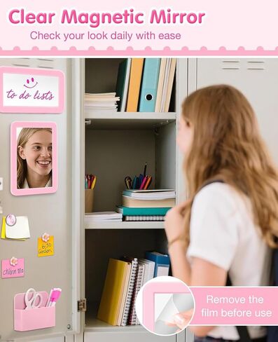 Piffny Pink Locker Accessories for Girls with Magnetic whiteboard, Locker Mirror and Pen Holder, Locker Decoration for School Locker, Locker Organizer for Work, Back to School Essentials in Saudi Arabia