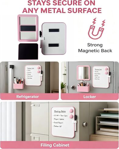 Piffny Pink Locker Accessories for Girls with Magnetic whiteboard, Locker Mirror and Pen Holder, Locker Decoration for School Locker, Locker Organizer for Work, Back to School Essentials in Saudi Arabia