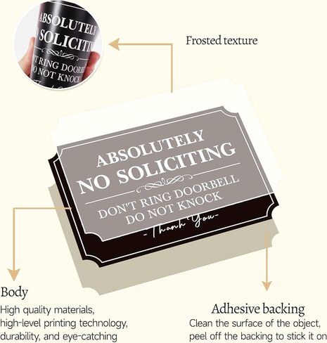 No Soliciting Sign for Front Door，Self-Adhesive Elegant Do Not Knock or Ring Doorbell No Soliciting Sticker for Home, No Solicitors Sign for Doorbell, House Door, Home, Office 5.6"x 3.9" in Kuwait