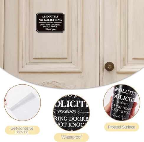 No Soliciting Sign for Front Door，Self-Adhesive Elegant Do Not Knock or Ring Doorbell No Soliciting Sticker for Home, No Solicitors Sign for Doorbell, House Door, Home, Office 5.6"x 3.9" in Kuwait